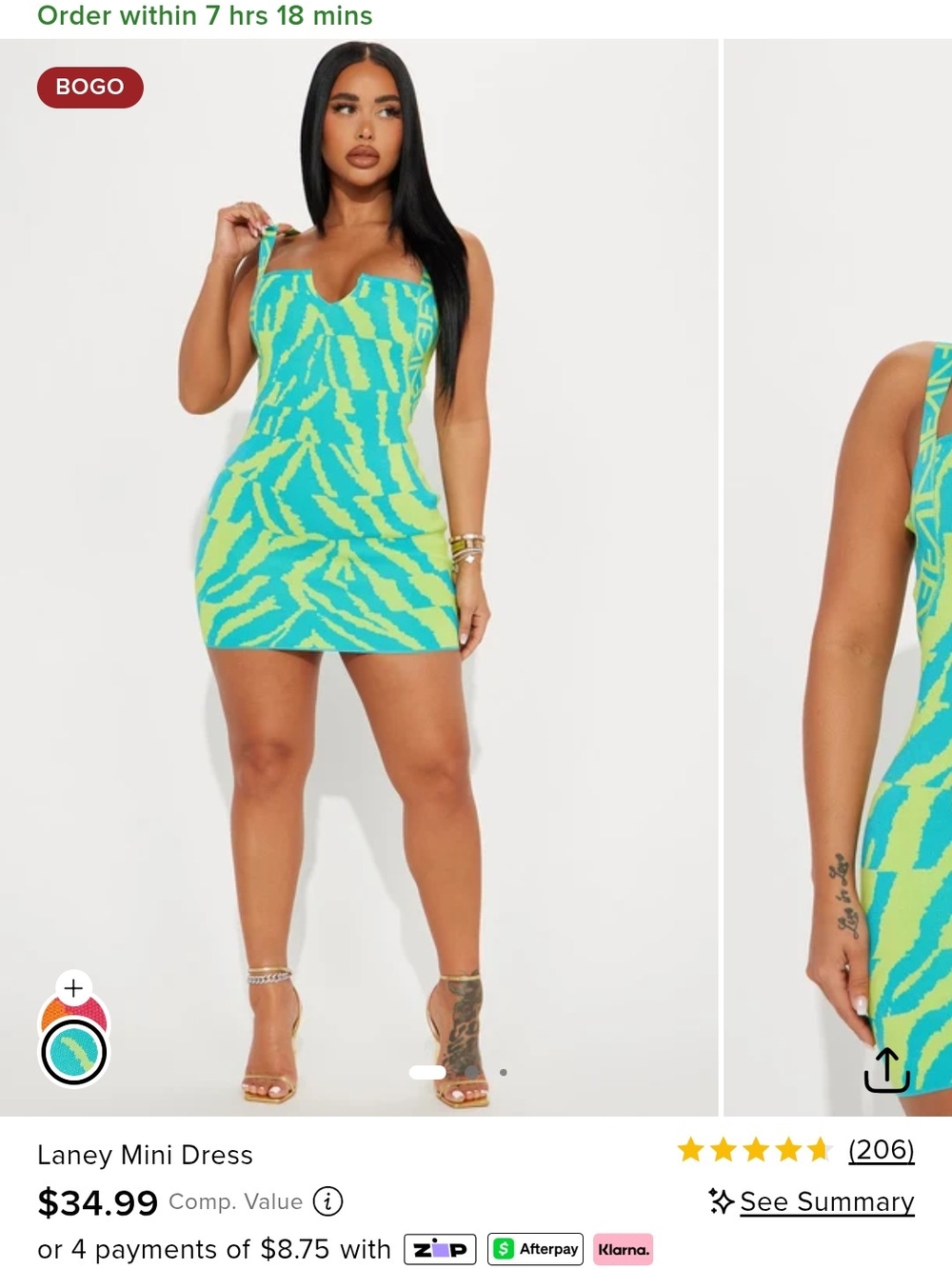 Fashion Nova Turquoise & Lime Mini Dress